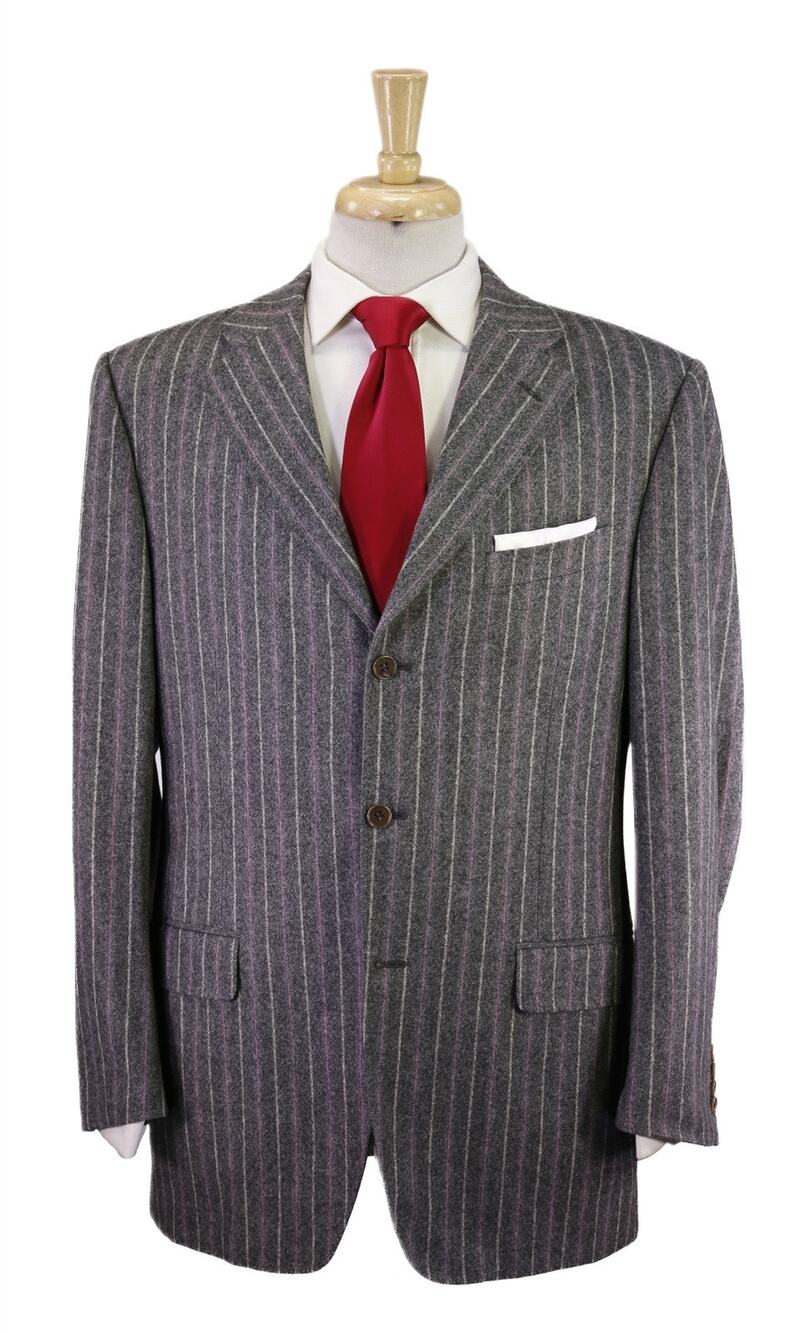 Canali Gray w/ Pink Stripes Wool Fleece Tweed Wool Suit 42R